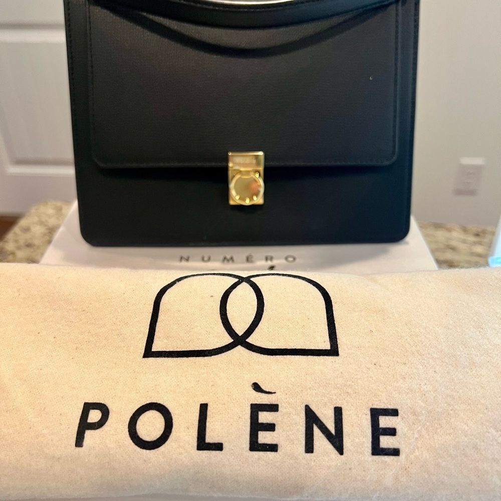 Polene Sept Leather Handbag Black